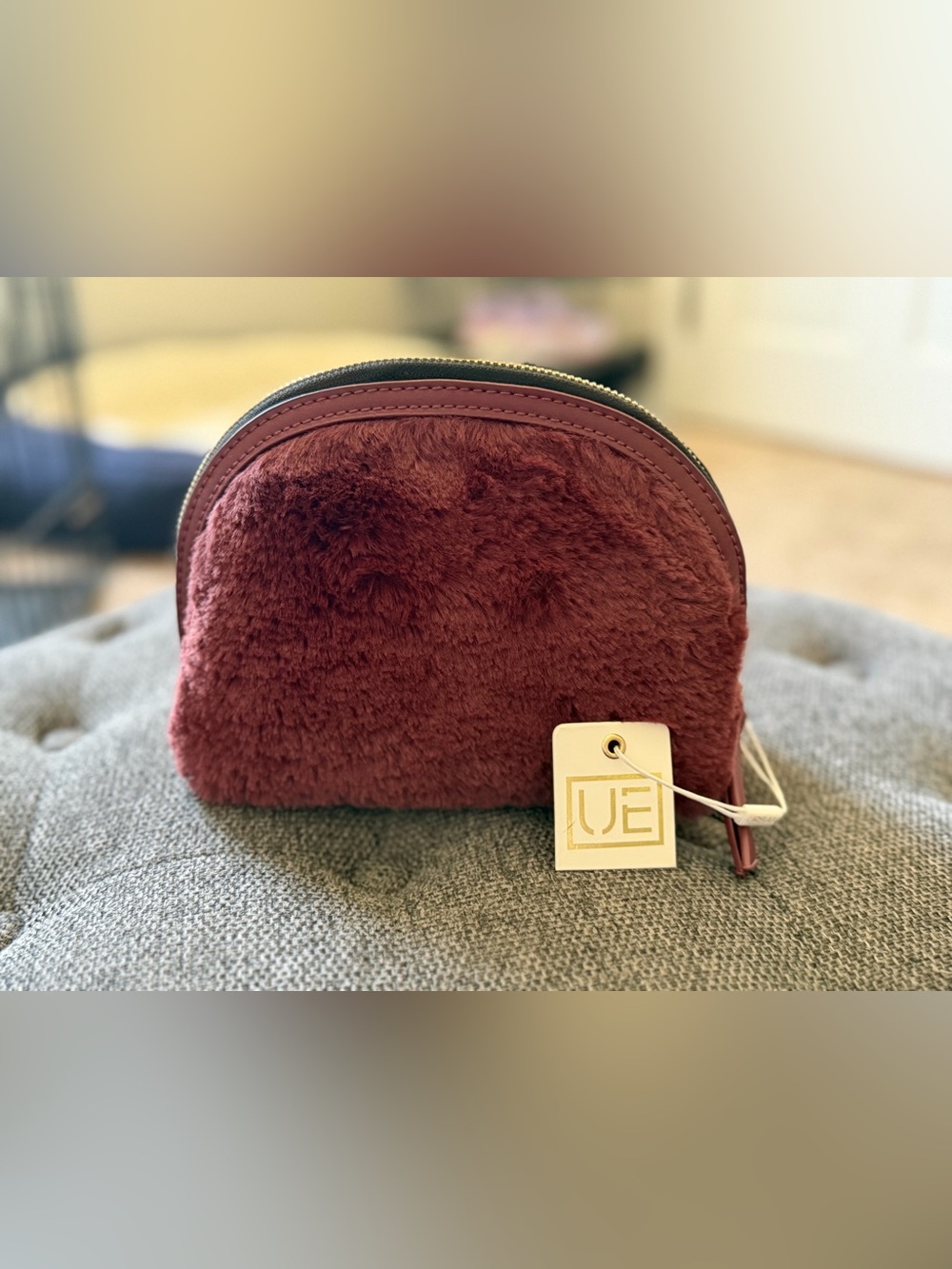 NET Urban Expressions Faux Fur Cosmetic Pouch - Burgundy